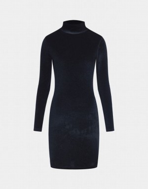 Black Urban Revivo Velvet Turtle Neck Bodycon Women's Casual Dress | PVTUBD-018