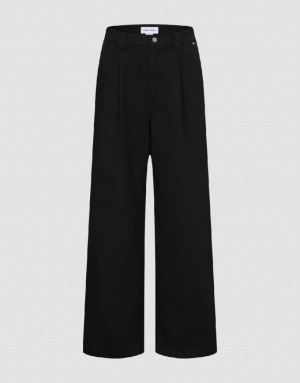 Black Urban Revivo Wide-Leg Men's Pants | BUHPFN-124