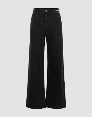 Black Urban Revivo Wide-Leg With Chain Decor Women's Jeans | TYFUHQ-295