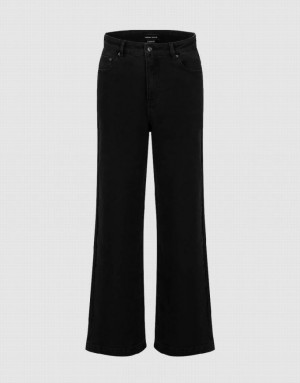 Black Urban Revivo Wide-Leg Women's Jeans | PQYFEG-618