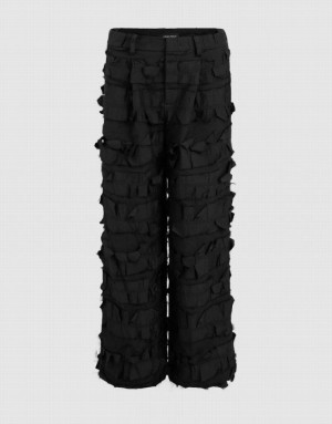 Black Urban Revivo Wide-Leg Women's Pants | QXWMKH-706