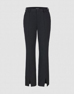 Black Urban Revivo Woven Long Straight Women's Pants | TIRNWB-942