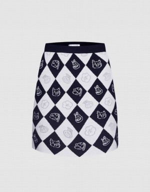 Black / White Urban Revivo Argyle Pattern Knitted Women's Skirts | POSQVL-835