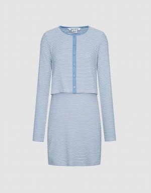 Blue Urban Revivo 2 In 1 Striped Women's Knitted Dress | DQAOUR-031