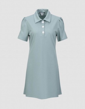 Blue Urban Revivo Button Half Placket Straight Women's Dress | QHTVNJ-847