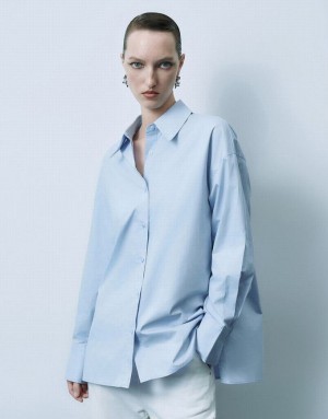 Blue Urban Revivo Button Up Straight Women's Shirts | TFLXVB-328