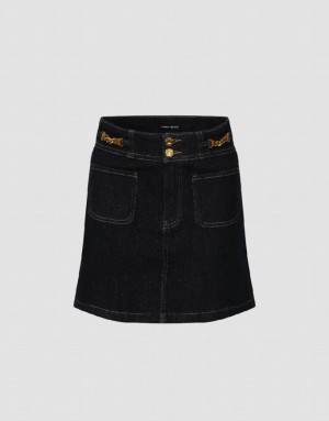 Blue Urban Revivo Chain Decor Mini A-Line Women's Denim Skirt | LNROSW-862