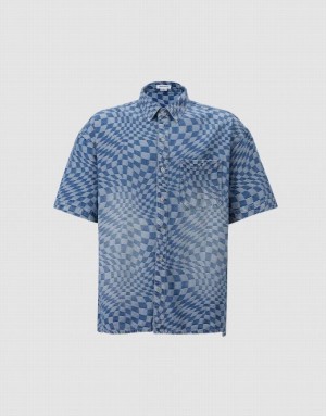 Blue Urban Revivo Checkered Denim Men's Shirts | TAPZDS-821