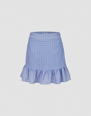 Blue Urban Revivo Checkered Mini A-Line Women's Skirts | ABMXQP-914