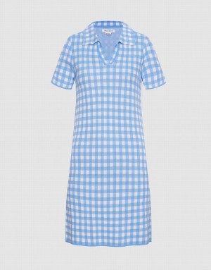 Blue Urban Revivo Checkered Mini Women's Knitted Dress | CLDOPG-562