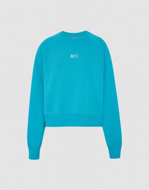 Blue Urban Revivo Crew Neck Loose Women's Sweatshirts | ZNXWDT-048