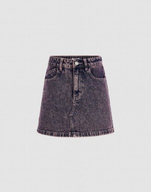 Blue Urban Revivo Distressed Mini Straight Women's Denim Skirt | MBVJGF-073