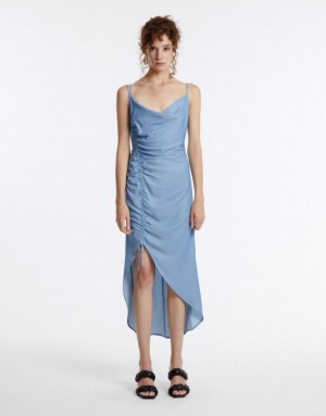 Blue Urban Revivo Draped Midi Women's Midi Dress | RSQBGU-168