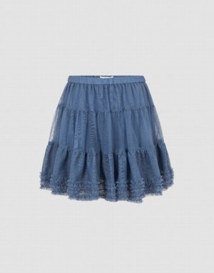 Blue Urban Revivo Elastic Waist Mini A-Line Women's Skirts | LMTVJU-271