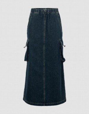 Blue Urban Revivo Elastic Waist Straight Women's Denim Skirt | SBHPNF-095