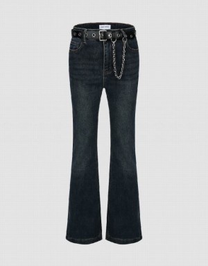 Blue Urban Revivo Flare With Belt Women's Jeans | DXTOKG-617