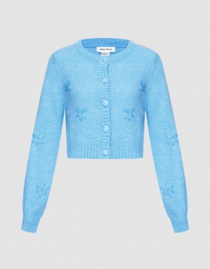 Blue Urban Revivo Floral Embroidery Button Up Women's Cardigan | FSUBGI-496