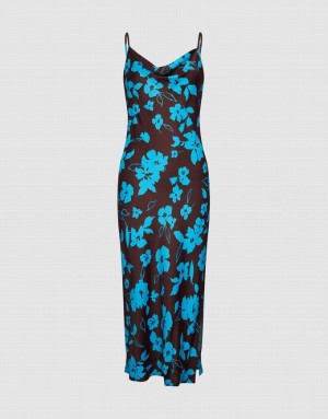 Blue Urban Revivo Floral Print Cami Women's Dress | DNUOBA-453