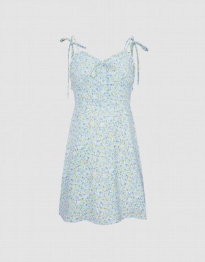 Blue Urban Revivo Floral Print Cami Women's Dress | IDVMWP-157