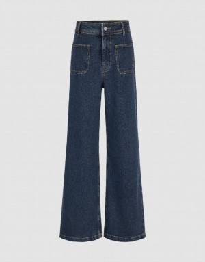 Blue Urban Revivo Front Pocket Wide-Leg Women's Jeans | TFXUDB-609