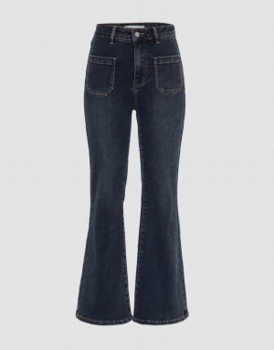 Blue Urban Revivo Front Pockets Flare Women's Jeans | KMHQIC-163