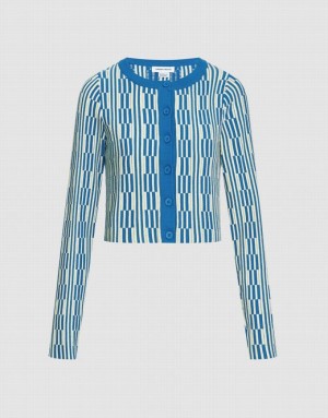 Blue Urban Revivo Geo Pattern Button Up Women's Cardigan | VRDELK-259