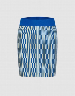 Blue Urban Revivo Geo Pattern Knit Women's Skirts | NVXSFB-503