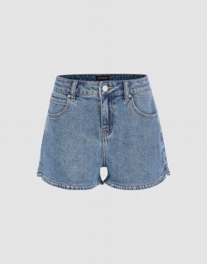 Blue Urban Revivo Glamor Women's Denim Shorts | DQOTXG-872