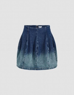 Blue Urban Revivo Gradient Mini A-Line Women's Denim Skirt | AFUSNV-376