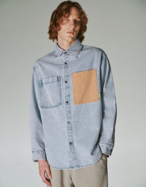 Blue Urban Revivo Loose Denim Men's Shirts | FSDMZX-692