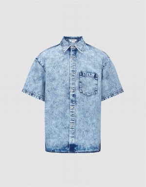 Blue Urban Revivo Loose Denim Men's Shirts | TRJNPM-152