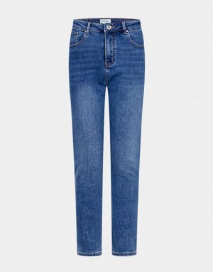 Blue Urban Revivo Mid Waist Mom Women's Jeans | HRYNWE-130