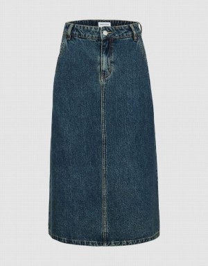 Blue Urban Revivo Midi A-Line Women's Denim Skirt | MSNFBG-890