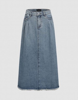 Blue Urban Revivo Midi A-Line Women's Denim Skirt | XIOYQT-641