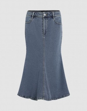 Blue Urban Revivo Midi Fishtail Women's Denim Skirt | UYPTHS-142