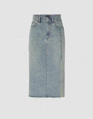 Blue Urban Revivo Midi Straight Women's Denim Skirt | AOBQUP-706