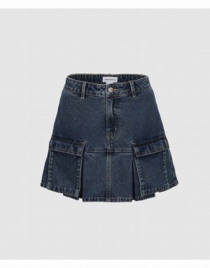 Blue Urban Revivo Mini A-Line Women's Denim Skirt | OKFYXS-564