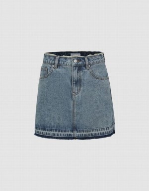 Blue Urban Revivo Mini A-Line Women's Denim Skirt | SVKTYZ-430