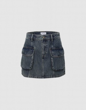 Blue Urban Revivo Mini A-Line Women's Denim Skirt | YRTDWL-147