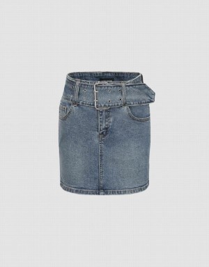 Blue Urban Revivo Mini Skinny Women's Denim Skirt | VYXWAH-210