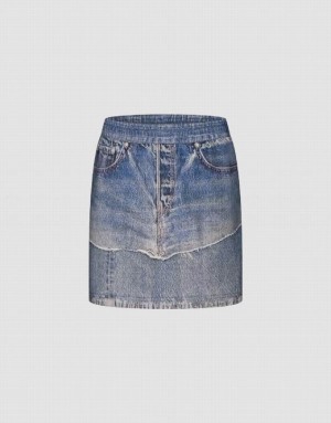 Blue Urban Revivo Mini Straight Women's Denim Skirt | UXHRZO-523