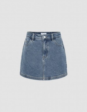 Blue Urban Revivo Mini Straight Women's Denim Skirt | AXOPCG-845