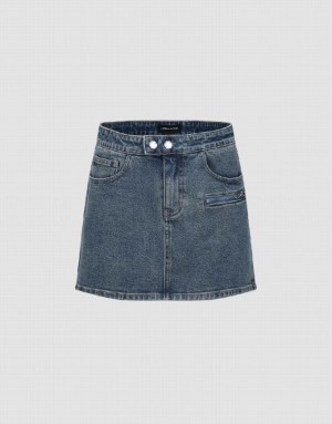 Blue Urban Revivo Mini Straight Women's Denim Skirt | ILVQKE-867