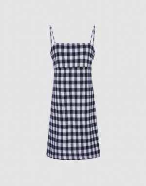 Blue Urban Revivo Plaid Cami Women's Knitted Dress | GIRSNO-143