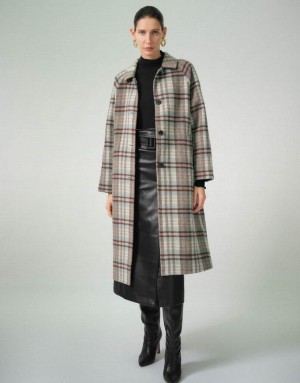 Blue Urban Revivo Plaid Straight Women's Coats | PGKDQH-708