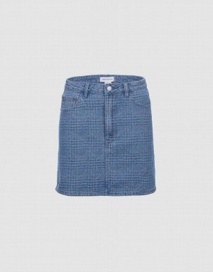 Blue Urban Revivo Plaid Women's Denim Skirt | KLQSGH-542