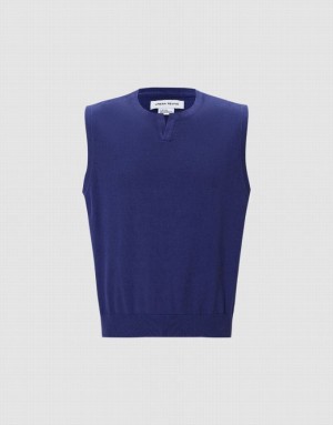 Blue Urban Revivo Plain Men's Sweaters | XIWEQB-341