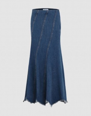 Blue Urban Revivo Raw Hem Fishtail Women's Denim Skirt | IRCXWV-490