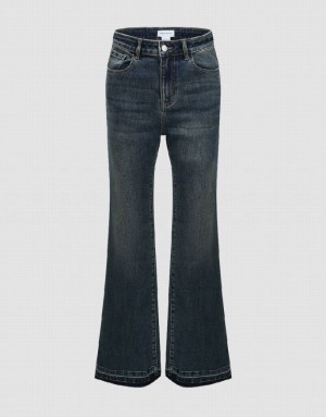 Blue Urban Revivo Raw Hem Flare Women's Jeans | EBHZPW-983