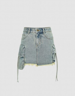 Blue Urban Revivo Raw Hem Mini Women's Denim Skirt | DATCOU-018